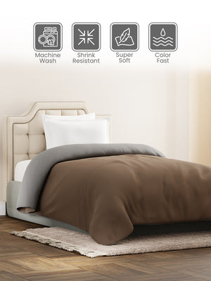 Single Reversible Comforter, Brown & Grey (87 inches L x 60 inches W), BasicX Collection