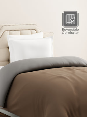 Single Reversible Comforter, Brown & Grey (87 inches L x 60 inches W), BasicX Collection