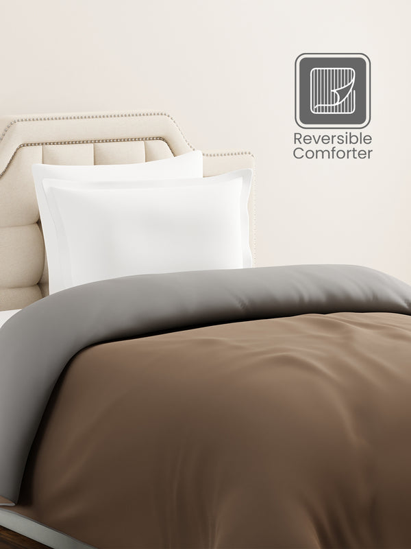 Single Reversible Comforter, Brown & Grey (2.20 L x 1.52 W meters), Forever Collection