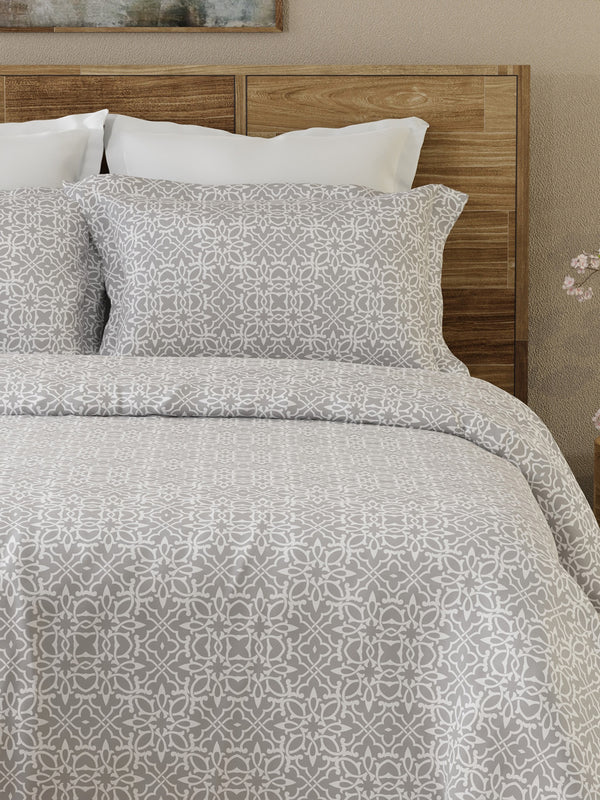 Lumina Floret 100% Cotton 144 TC Grey Ethnic Print Double Bedsheet with 2 Pillow Covers