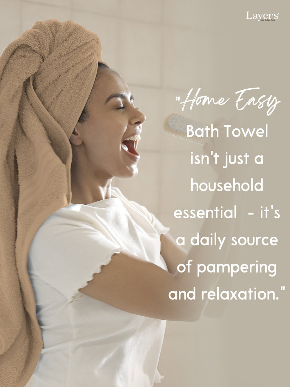 Home Easy 100% Cotton 450 GSM Beige Bath Towel - Pack of 1
