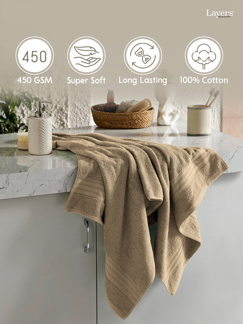Be Bold 100% Cotton 450 GSM Cream Solid Bath Towel - Pack of 1