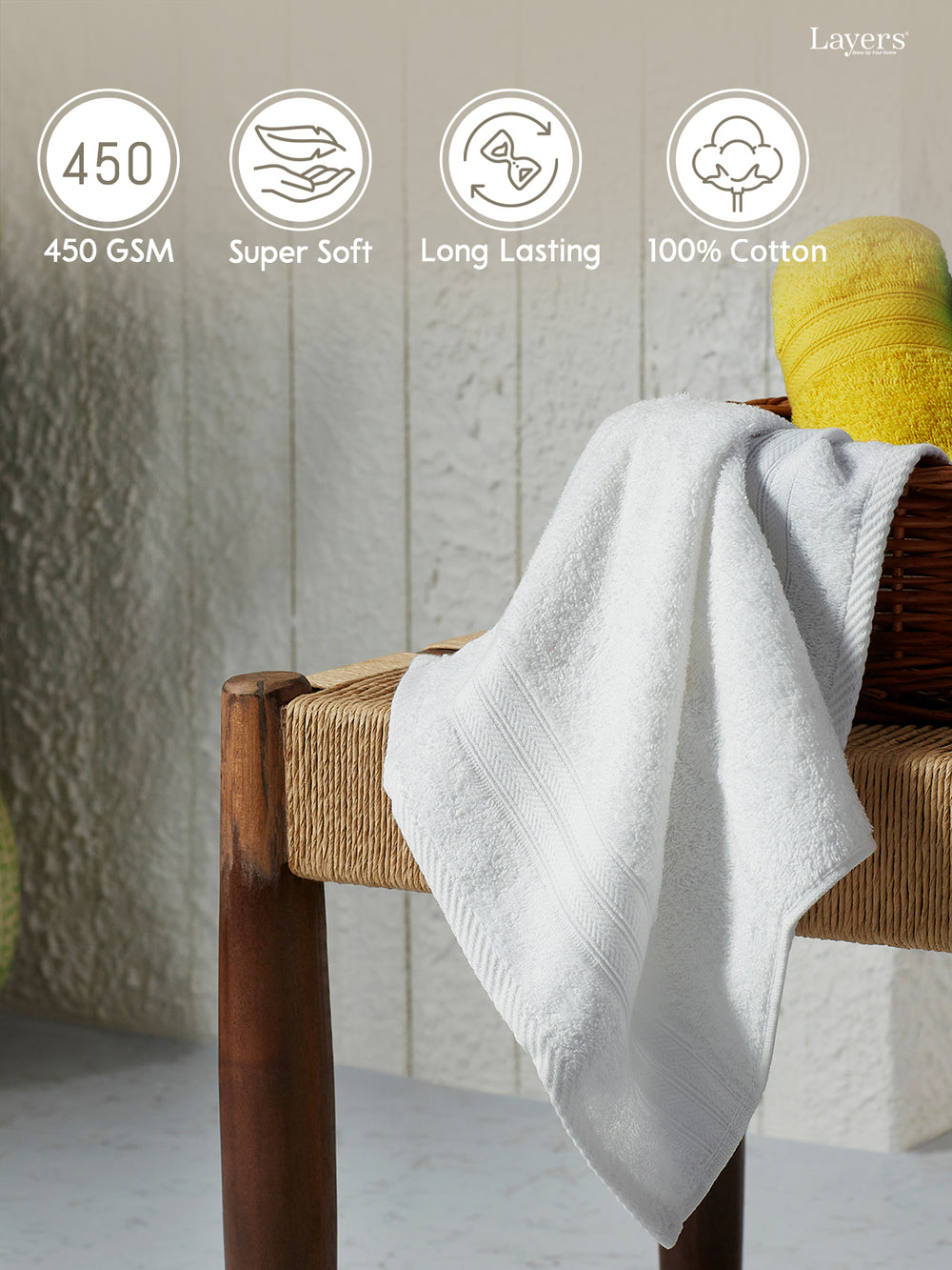 Home Easy 100% Cotton 450 GSM White Hand Towels - Set of 2