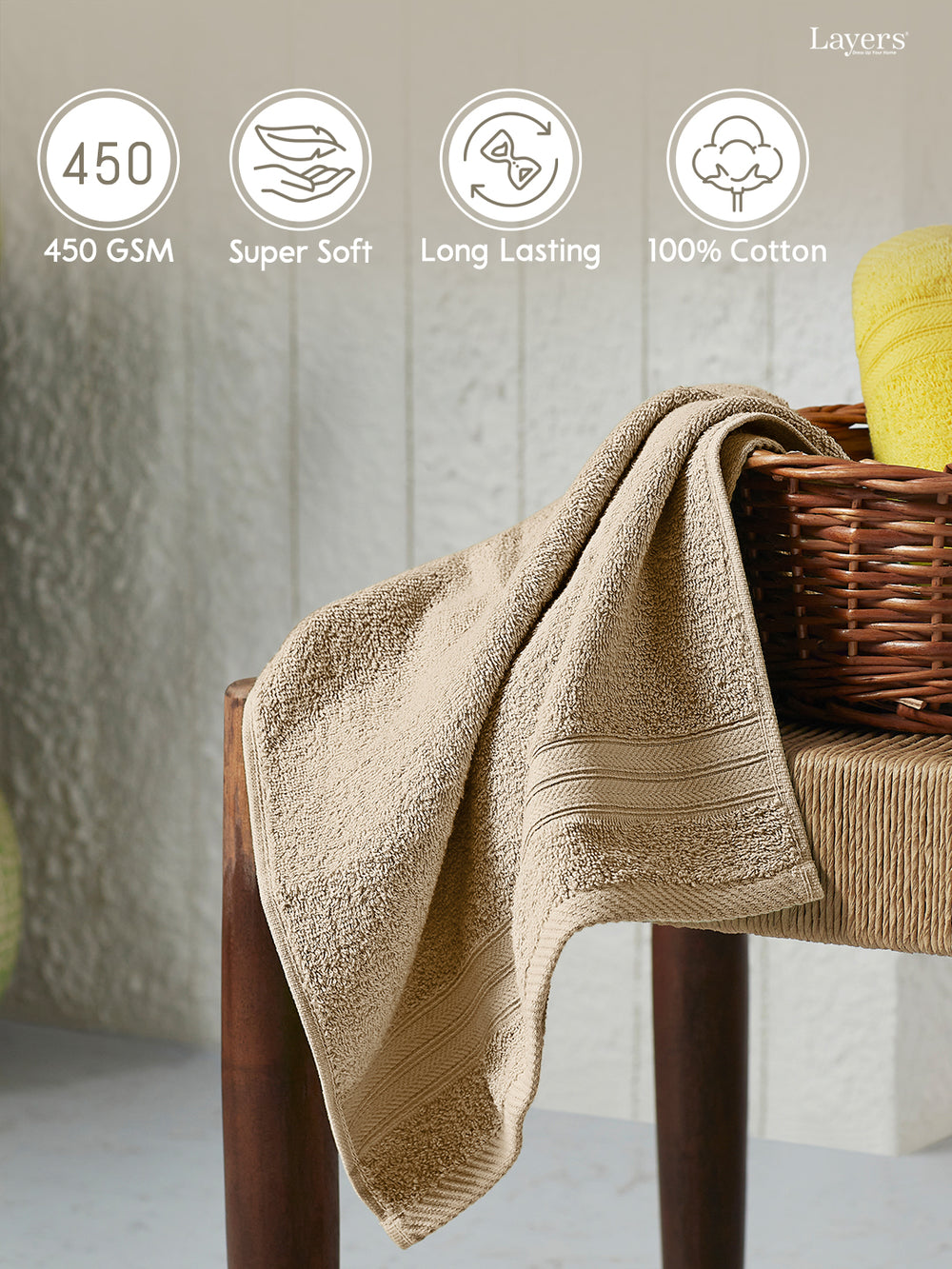 Home Easy 100% Cotton 450 GSM Cream Hand Towels - Set of 2