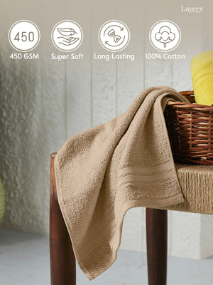 Home Easy 100% Cotton 450 GSM Beige Hand Towels - Set of 2