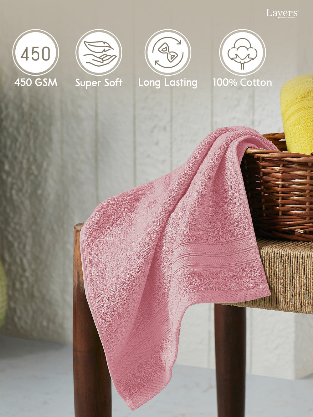 Home Easy 100% Cotton 450 GSM Pink Hand Towels - Set of 2