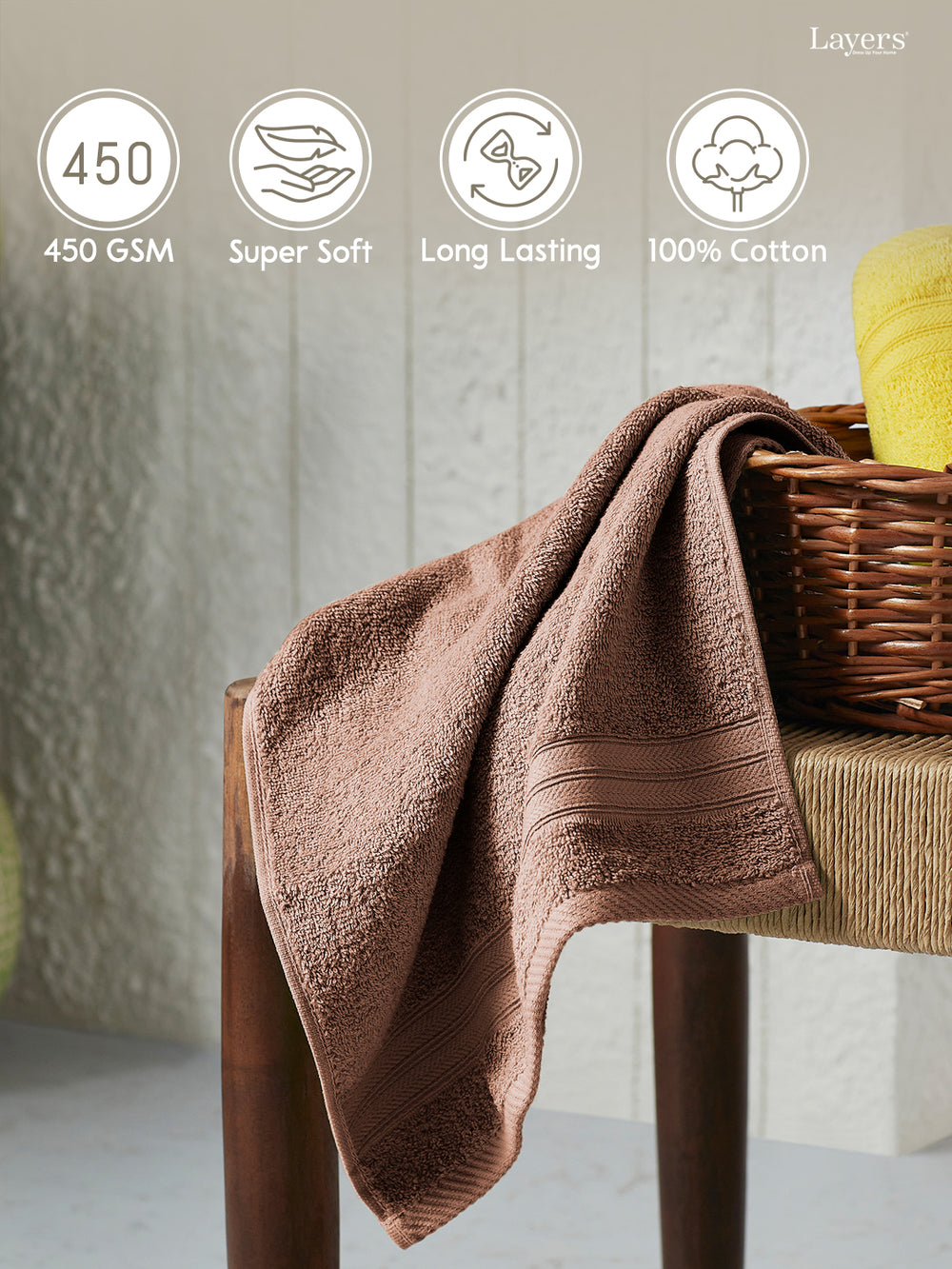 Home Easy 100% Cotton 450 GSM Brown Hand Towels - Set of 2