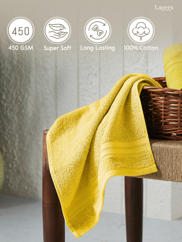 Home Easy 100% Cotton 450 GSM Yellow Hand Towels - Set of 2
