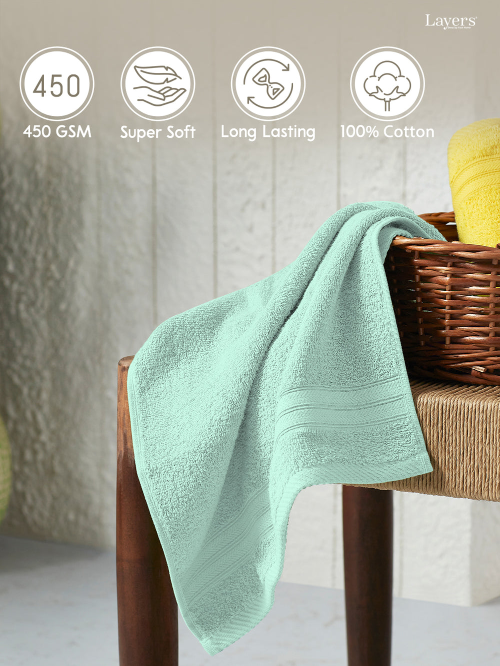 Home Easy 100% Cotton 450 GSM Green Hand Towels - Set of 2