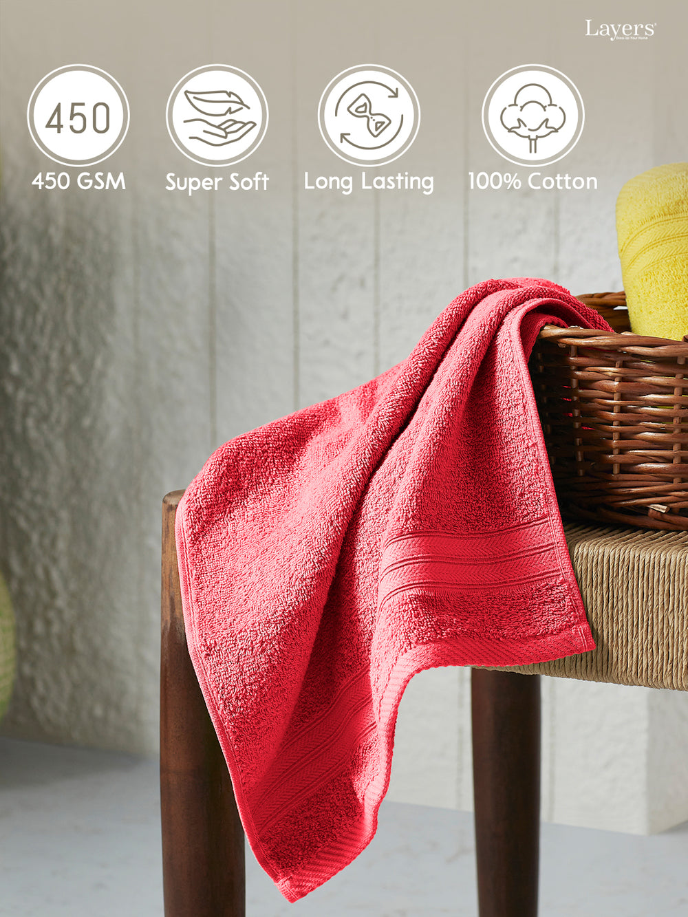 Home Easy 100% Cotton 450 GSM Pink Hand Towels - Set of 2