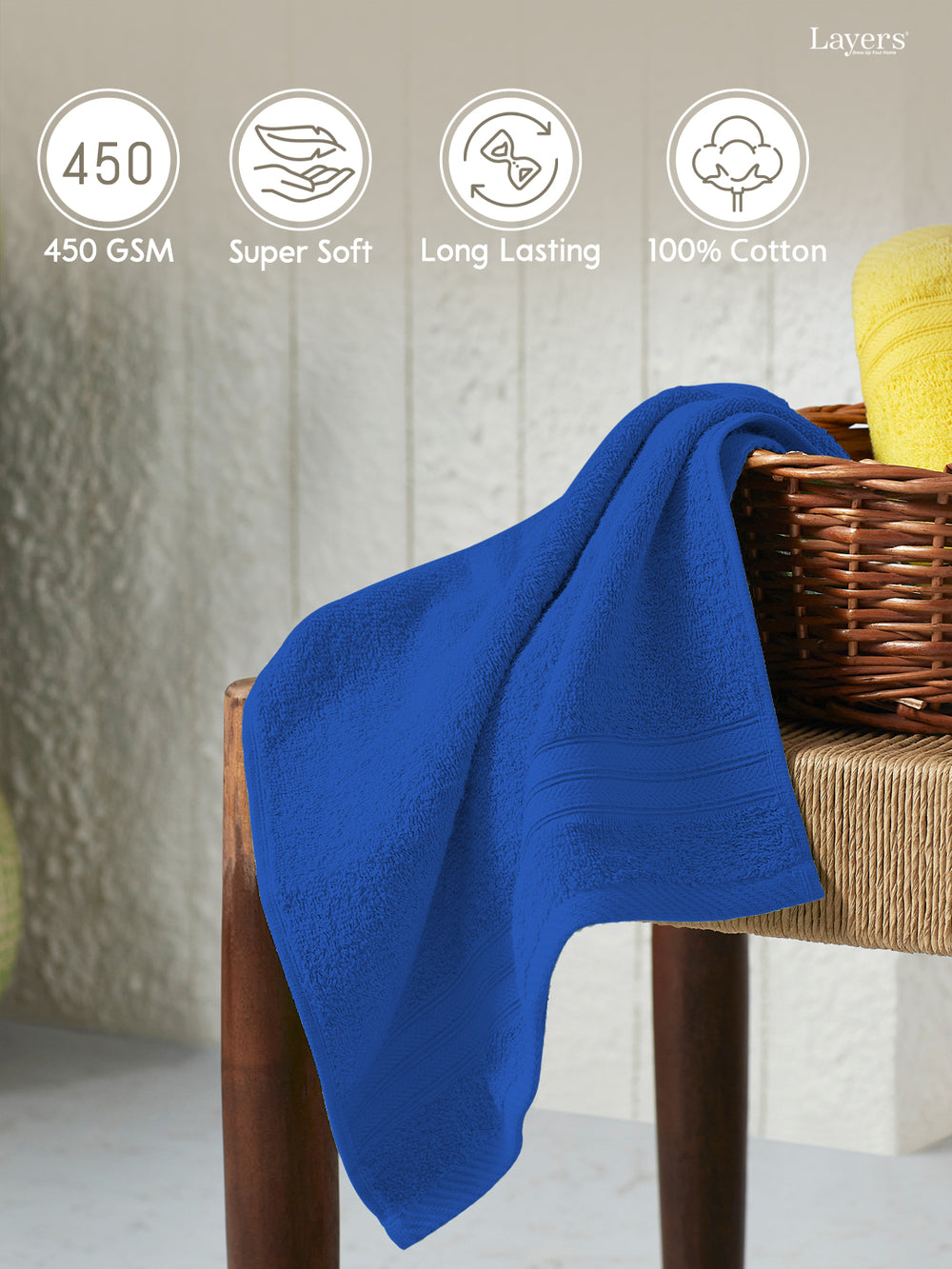 Home Easy 100% Cotton 450 GSM Blue Hand Towels - Set of 2
