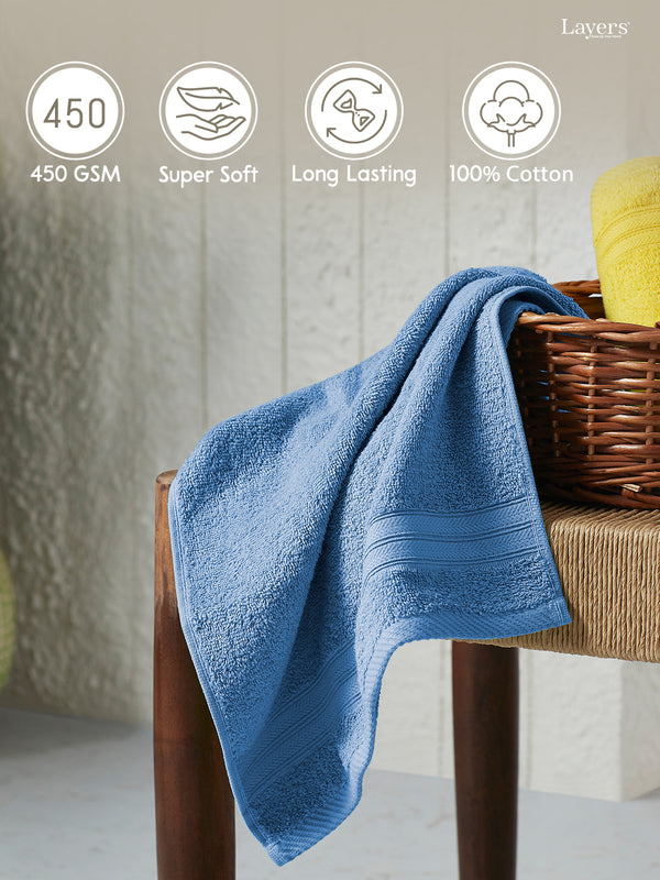 Home Easy 100% Cotton 450 GSM Blue Hand Towels - Set of 2