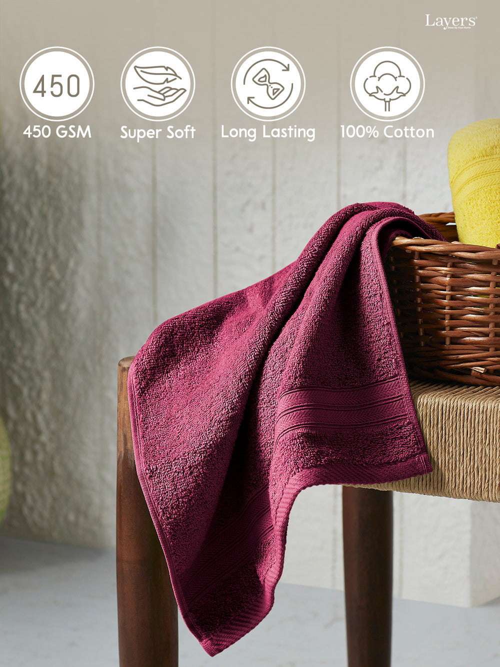 Home Easy 100% Cotton 450 GSM Purple Hand Towels - Set of 2