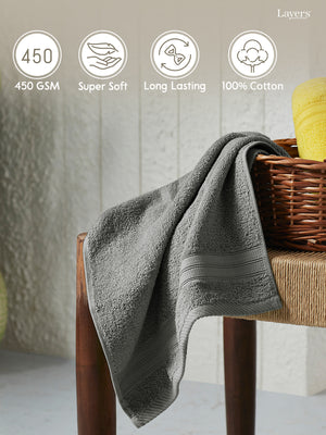 Be Bold 100% Cotton 450 GSM Grey Solid Hand Towels - Set of 2