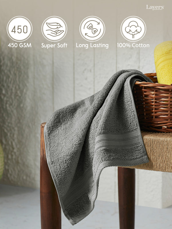 Be Bold 100% Cotton 450 GSM Grey Solid Hand Towels - Set of 2
