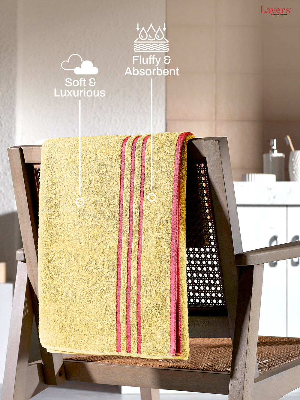 Basicx 100% Cotton 380 GSM Yellow Solid Bath Towel - Set of 1