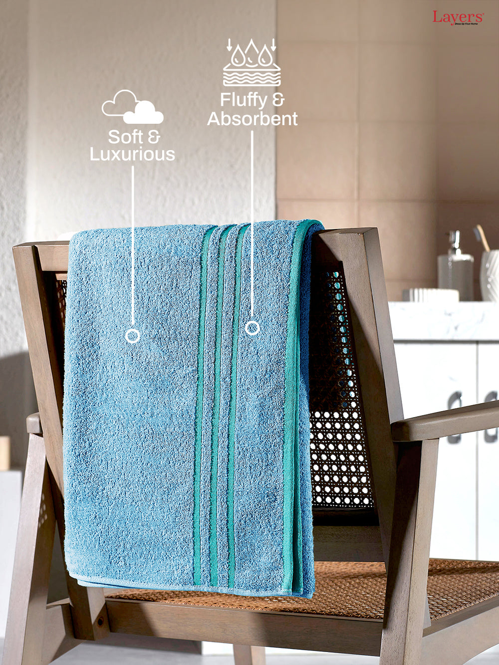 Basicx 100% Cotton 380 GSM Blue Solid Bath Towel - Set of 1