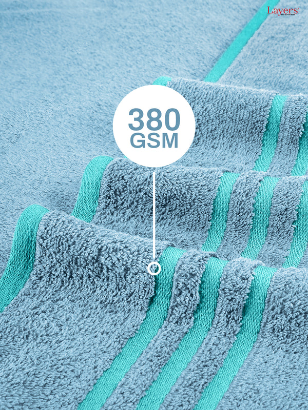 Basicx 100% Cotton 380 GSM Blue Solid Bath Towel - Set of 1