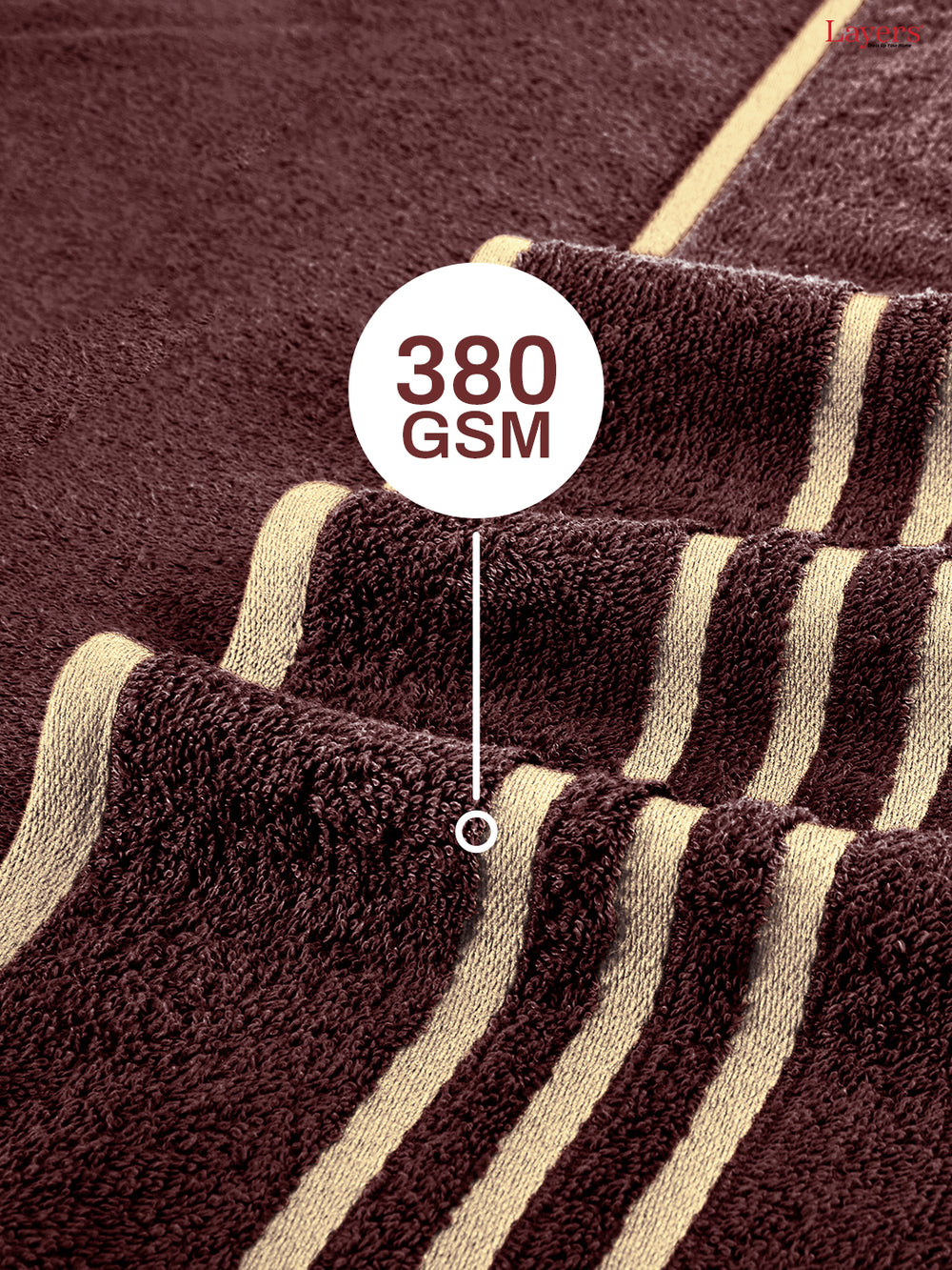 Basicx 100% Cotton 380 GSM Brown Solid Bath Towel - Set of 1
