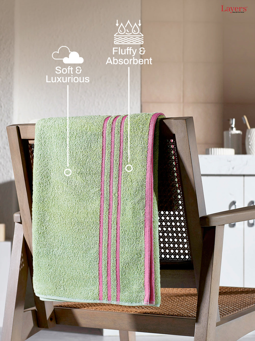 Basicx 100% Cotton 380 GSM Green Solid Bath Towel - Set of 1