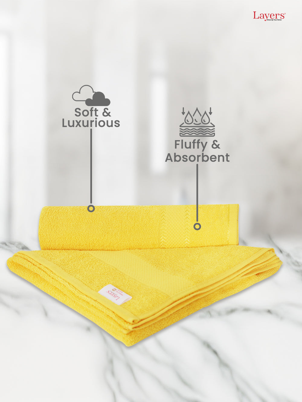 100% Cotton 380 GSM Bath Towel - Pack of 1 (Yellow), Everfresh Collection