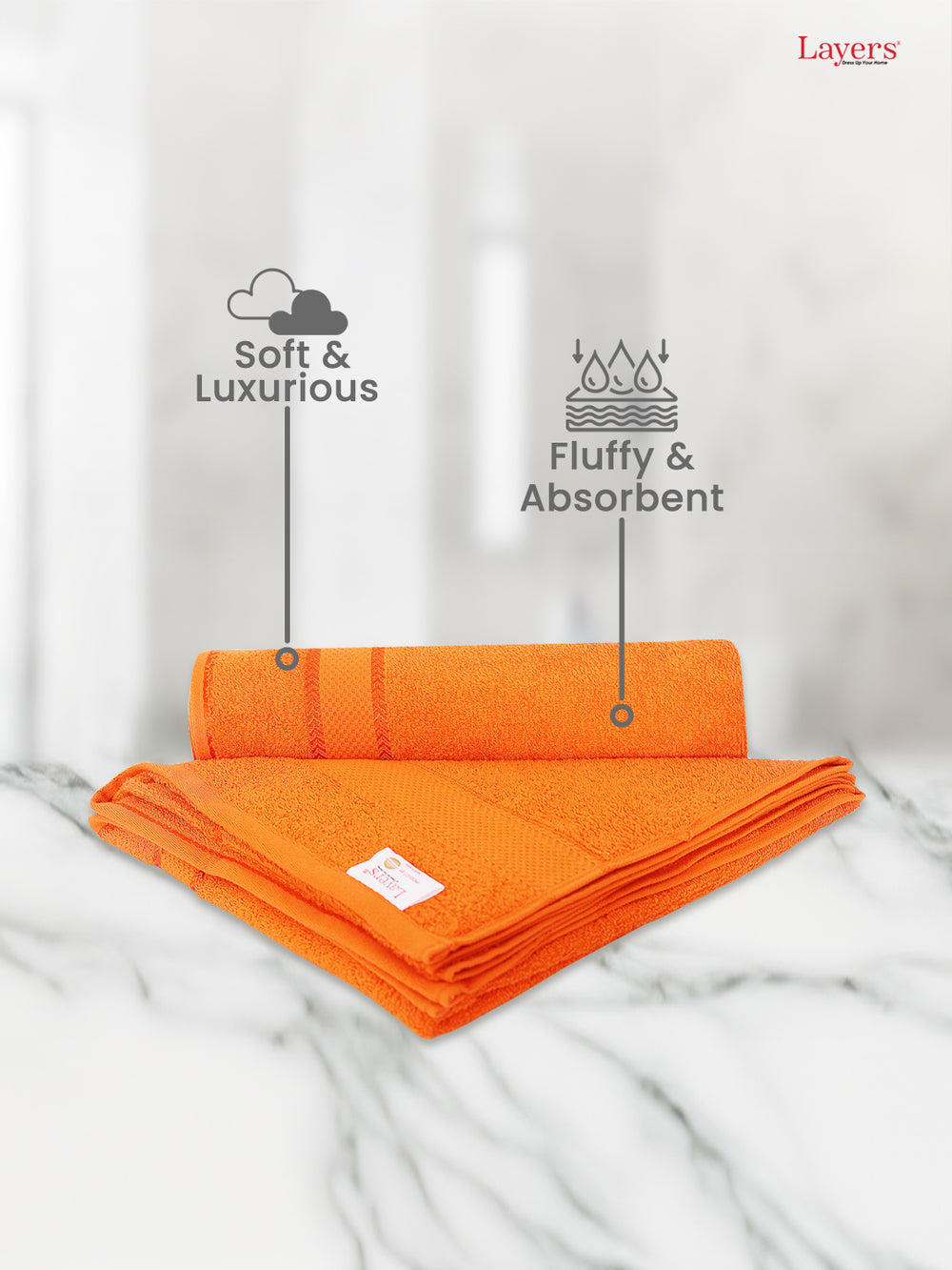 100% Cotton 380 GSM Bath Towel - Pack of 1 (Orange), Everfresh Collection