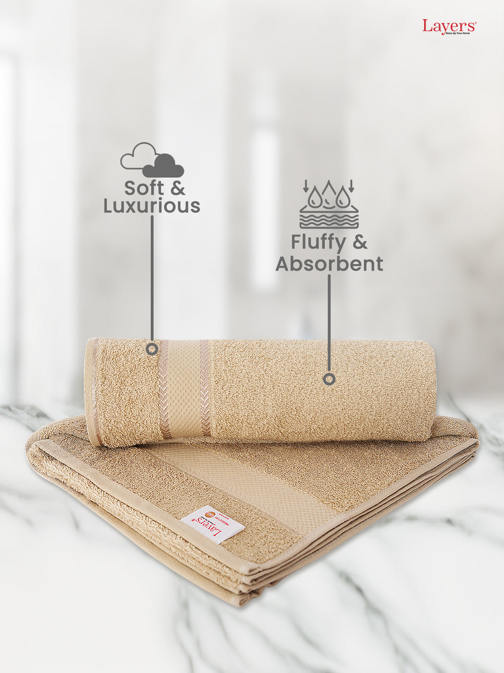 100% Cotton 380 GSM Bath Towel - Pack of 2 (Cream), Everfresh Collection