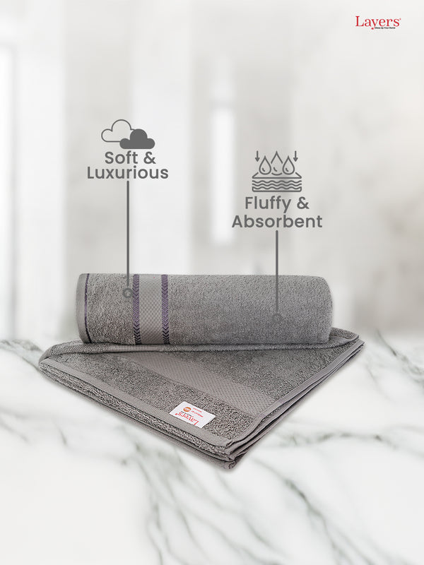 100% Cotton 380 GSM Bath Towel - Pack of 2 (Grey), Everfresh Collection