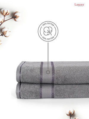 100% Cotton 380 GSM Bath Towel - Pack of 2 (Grey), Everfresh Collection