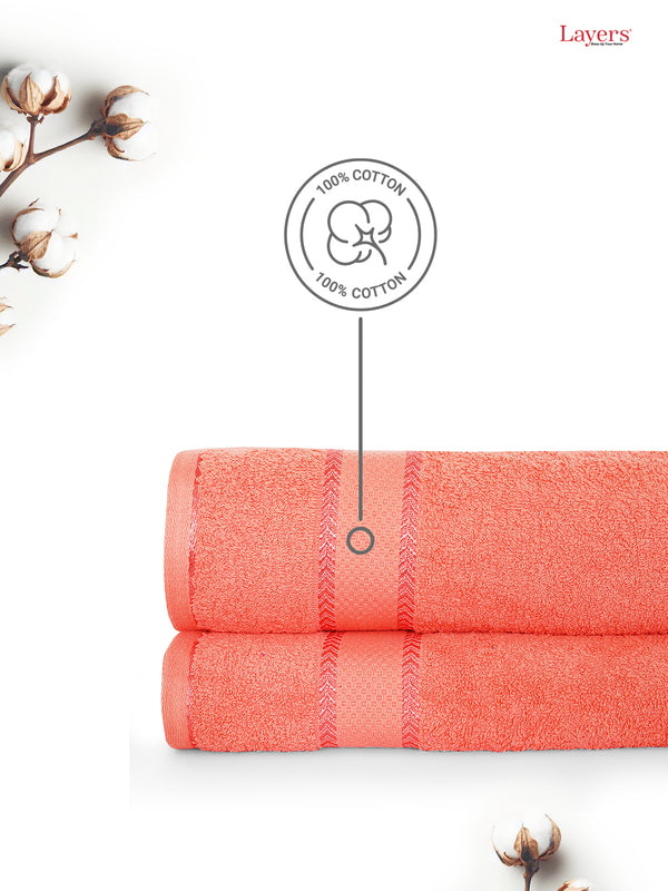 100% Cotton 380 GSM Bath Towel - Pack of 2 (Orange), Everfresh Collection
