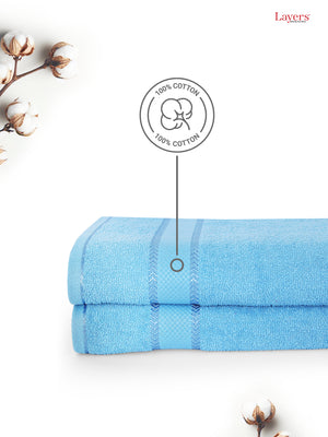 100% Cotton 380 GSM Bath Towel - Pack of 2 (Blue), Everfresh Collection