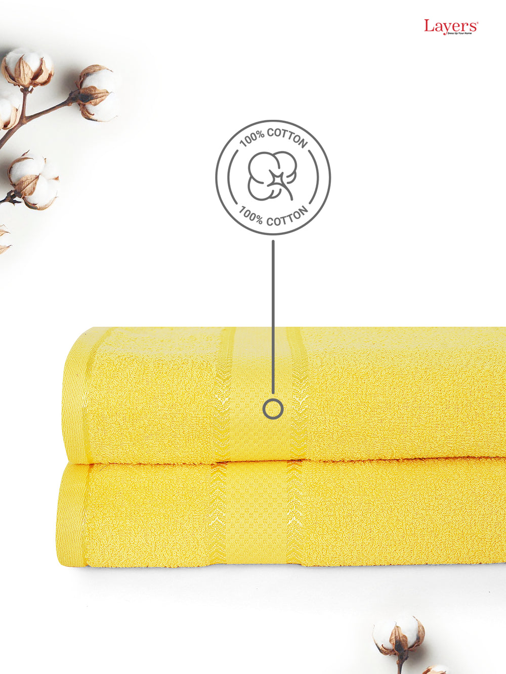 100% Cotton 380 GSM Bath Towel - Pack of 2 (Yellow), Everfresh Collection