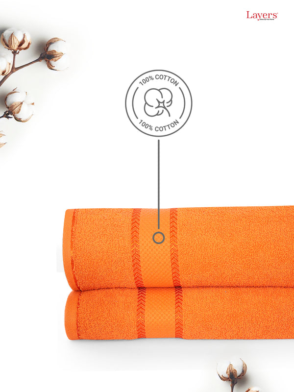 100% Cotton 380 GSM Bath Towel - Pack of 2 (Orange), Everfresh Collection