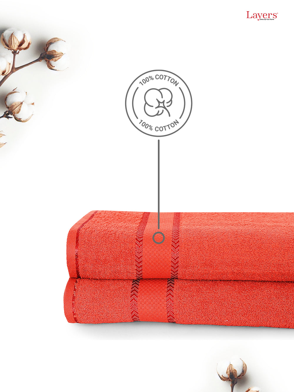 100% Cotton 380 GSM Bath Towel - Pack of 2 (Red), Everfresh Collection