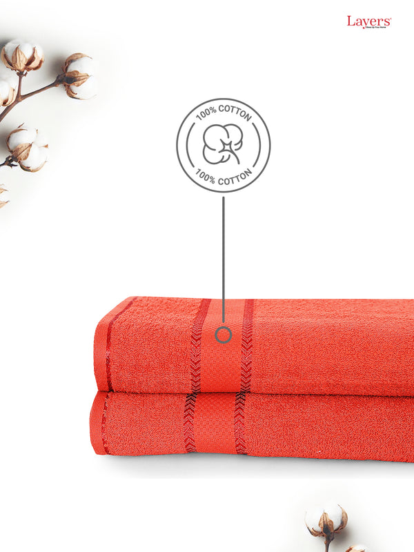 100% Cotton 380 GSM Bath Towel - Pack of 2 (Red), Everfresh Collection