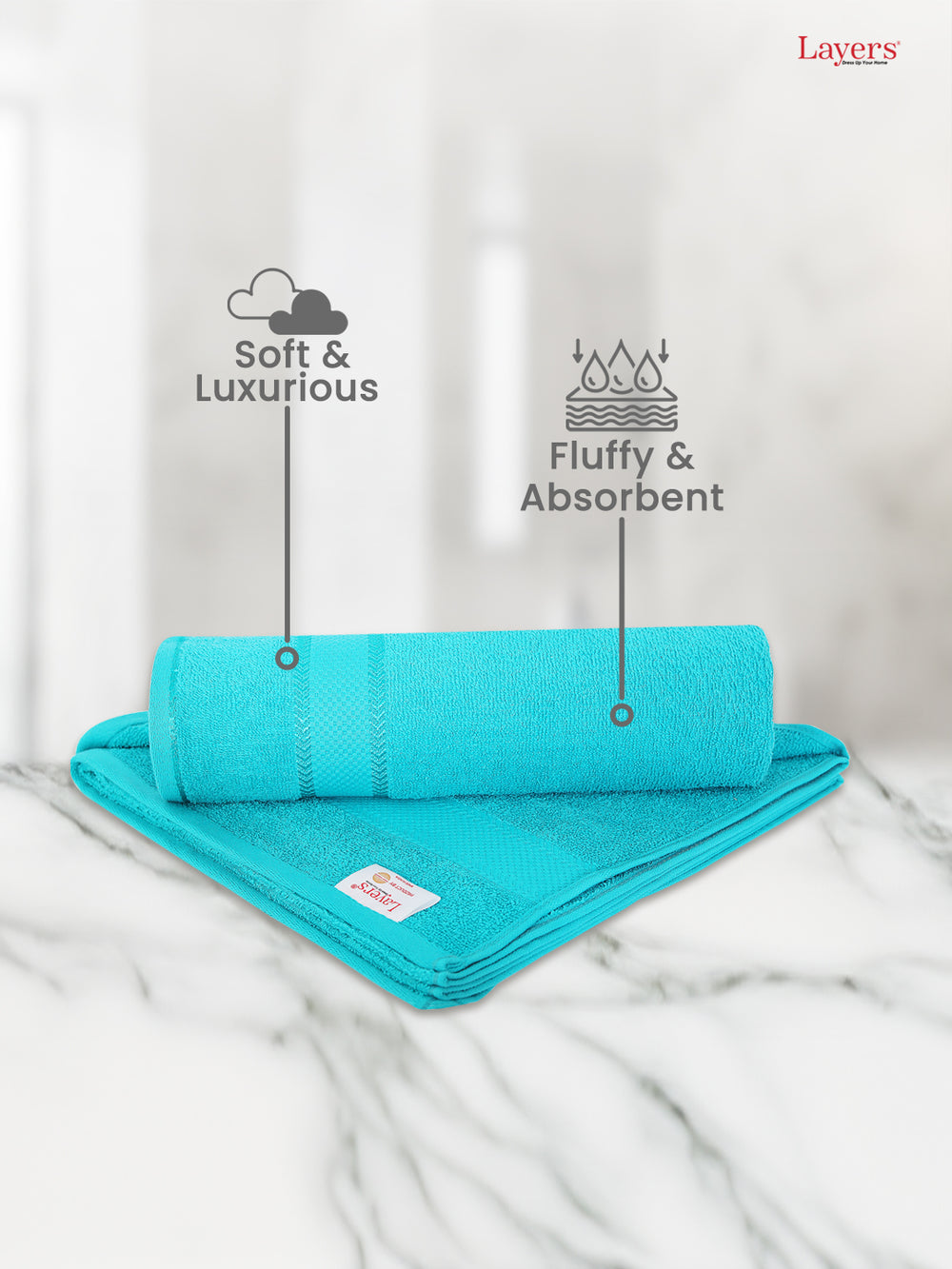 100% Cotton 380 GSM Bath Towel - Pack of 2 (Light Blue), Everfresh Collection