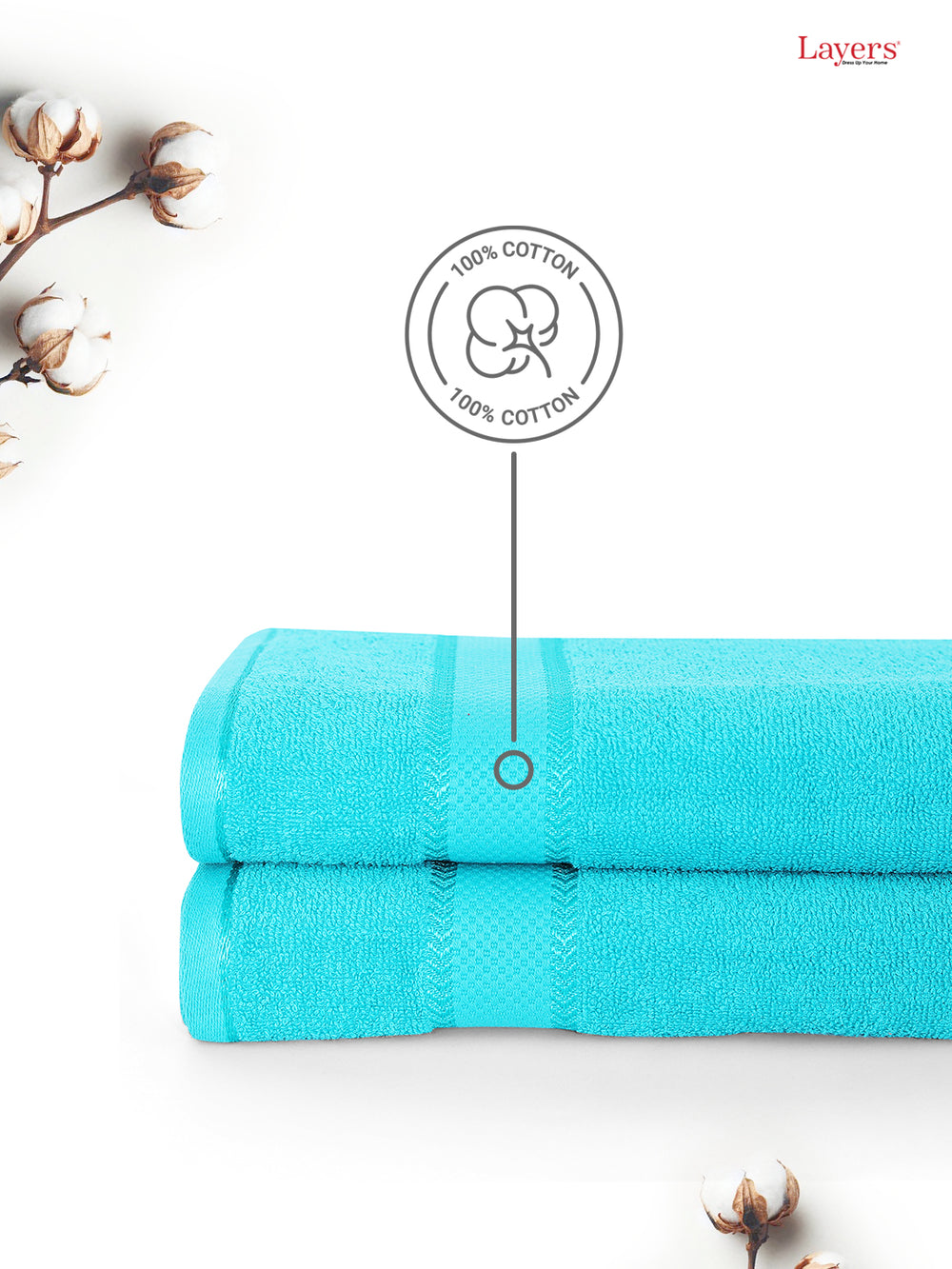 100% Cotton 380 GSM Bath Towel - Pack of 2 (Light Blue), Everfresh Collection