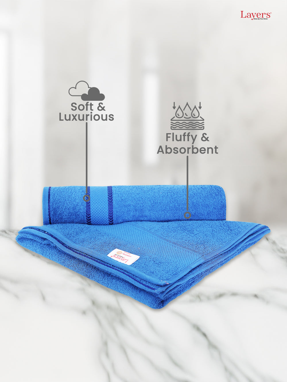 100% Cotton 380 GSM Bath Towel - Pack of 2 (Dark Blue), Everfresh Collection