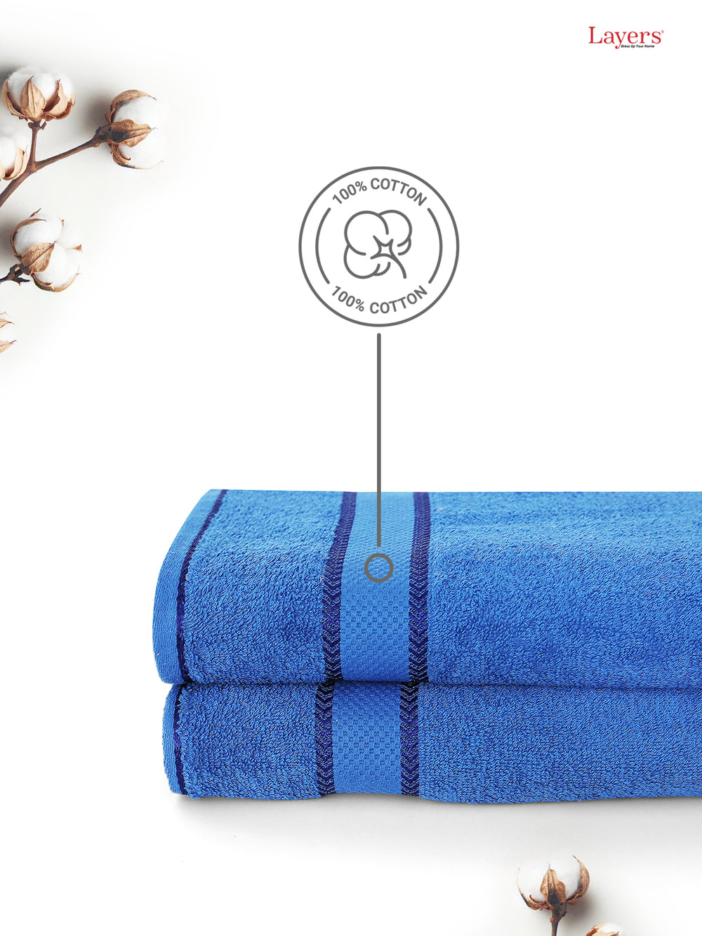 100% Cotton 380 GSM Bath Towel - Pack of 2 (Dark Blue), Everfresh Collection