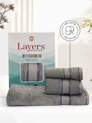 100% Cotton Towel Combo, 380 GSM, Everfresh Collection (1 Bath Towel, 1 Hand Towel, 1 Face Towel)
