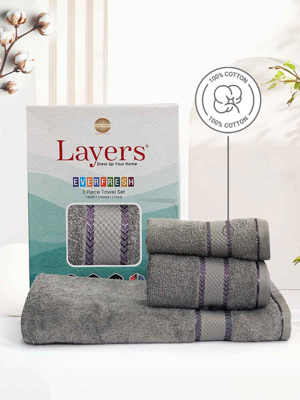 100% Cotton Towel Combo, 380 GSM, Everfresh Collection (1 Bath Towel, 1 Hand Towel, 1 Face Towel)