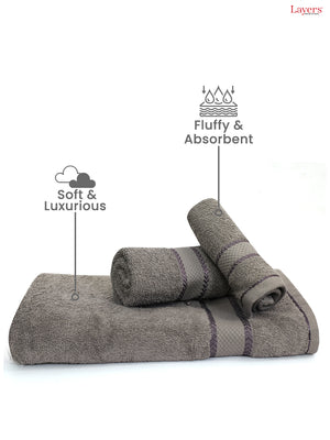100% Cotton Towel Combo, 380 GSM Grey, Everfresh (1 Bath Towel, 1 Hand Towel & 1 Face Towel)