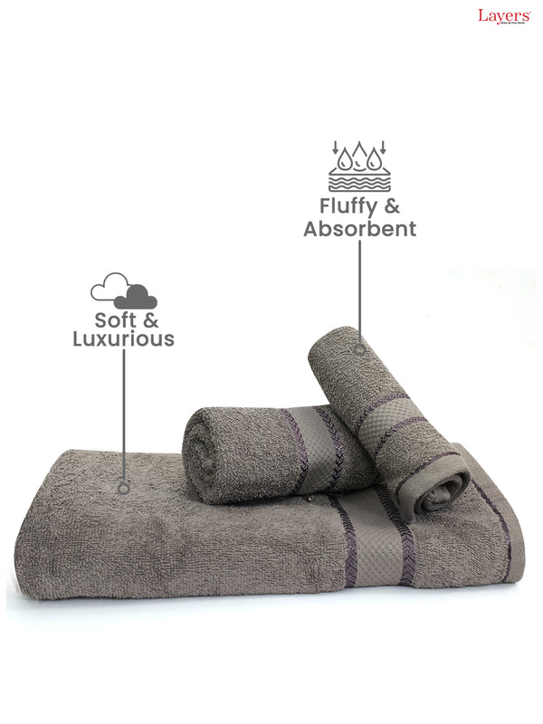 100% Cotton Towel Combo, 380 GSM Grey, Everfresh (1 Bath Towel, 1 Hand Towel & 1 Face Towel)