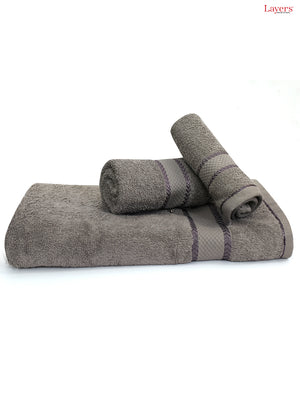 100% Cotton Towel Combo, 380 GSM Grey, Everfresh (1 Bath Towel, 1 Hand Towel & 1 Face Towel)