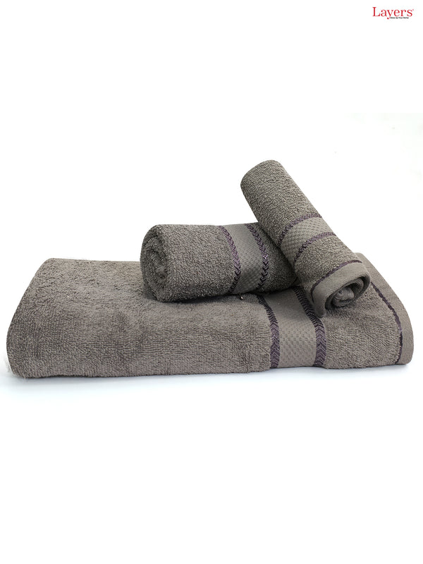 100% Cotton Towel Combo, 380 GSM Grey, Everfresh (1 Bath Towel, 1 Hand Towel & 1 Face Towel)