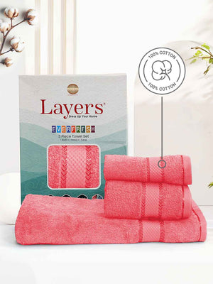 100% Cotton Towel Combo, 380 GSM, Everfresh Collection (1 Bath Towel, 1 Hand Towel, 1 Face Towel)