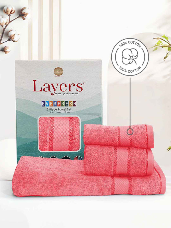100% Cotton Towel Combo, 380 GSM, Everfresh Collection (1 Bath Towel, 1 Hand Towel, 1 Face Towel)