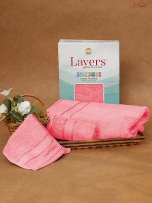 100% Cotton Towel Combo, 380 GSM Pink, Everfresh (1 Bath Towel, 1 Hand Towel & 1 Face Towel)