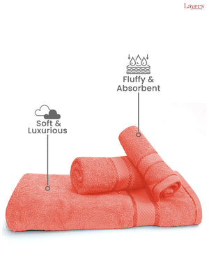 100% Cotton Towel Combo, 380 GSM Orange, Everfresh (1 Bath Towel, 1 Hand Towel & 1 Face Towel)