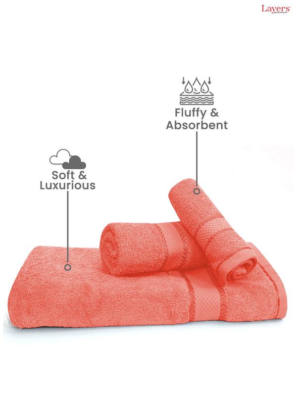 100% Cotton Towel Combo, 380 GSM Orange, Everfresh (1 Bath Towel, 1 Hand Towel & 1 Face Towel)